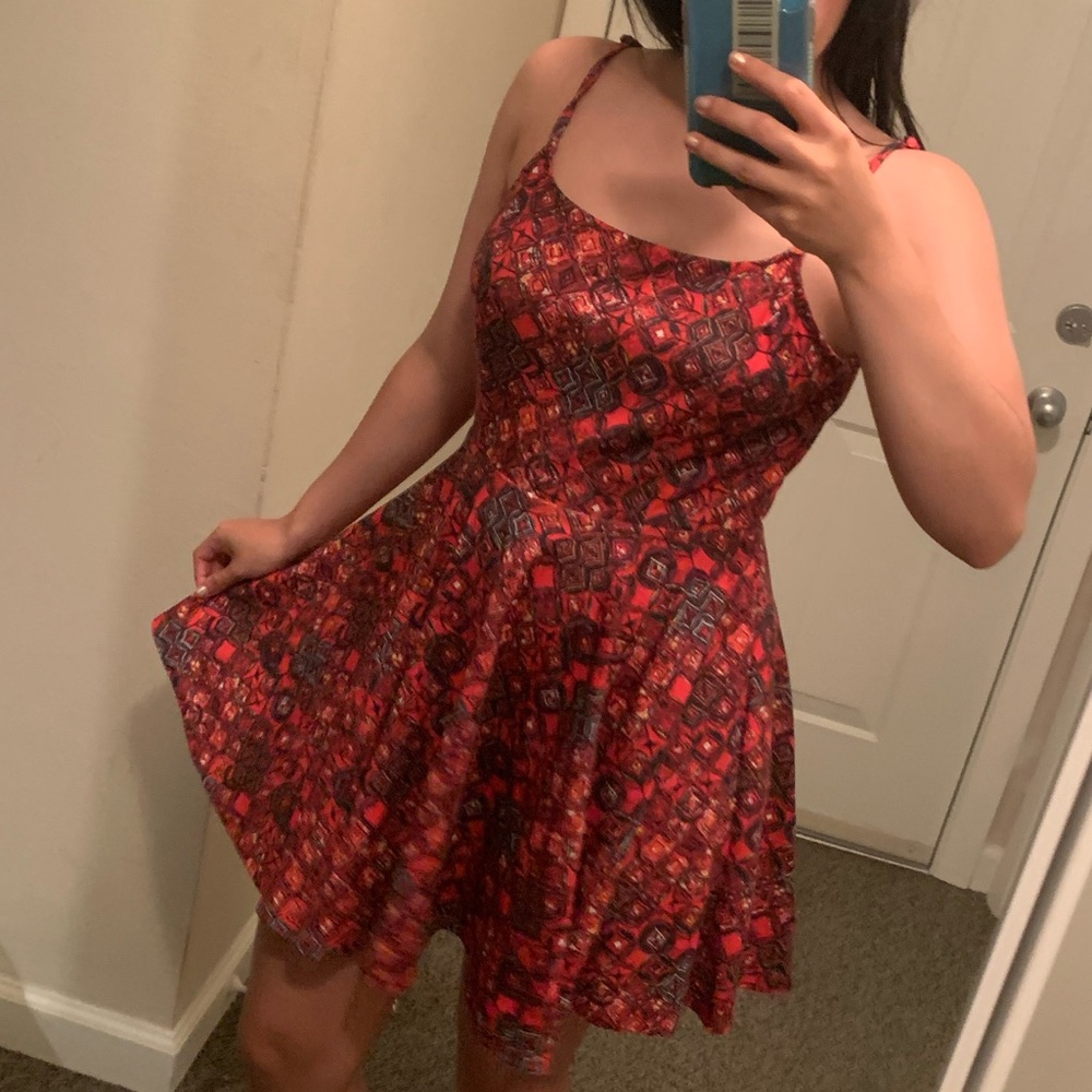 Red/Black pattern dress F21 adjustable straps